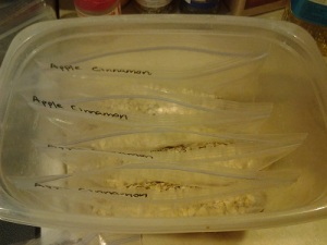 use a rectangular container to hold packets while you fill 1 flavor at a time